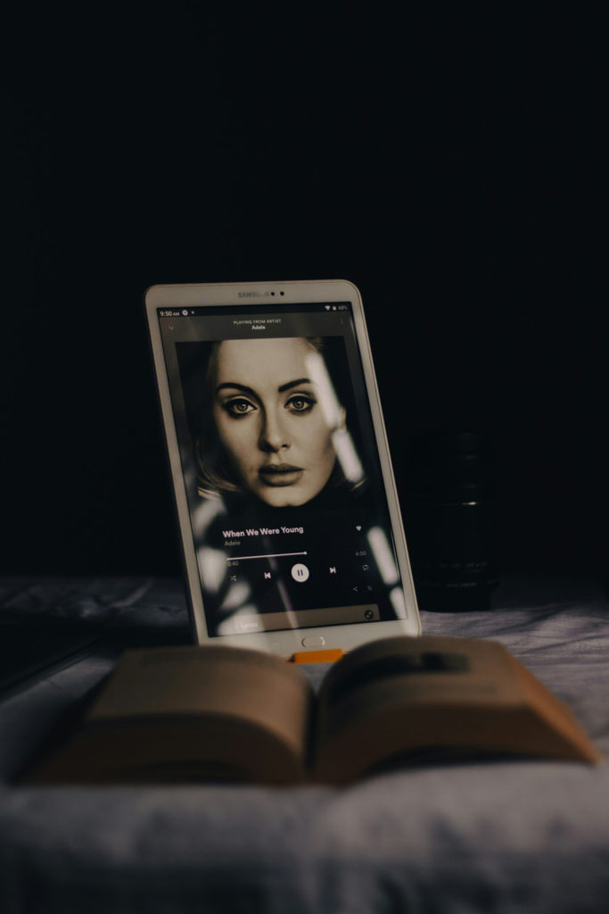 An Adele track playing on an iPad