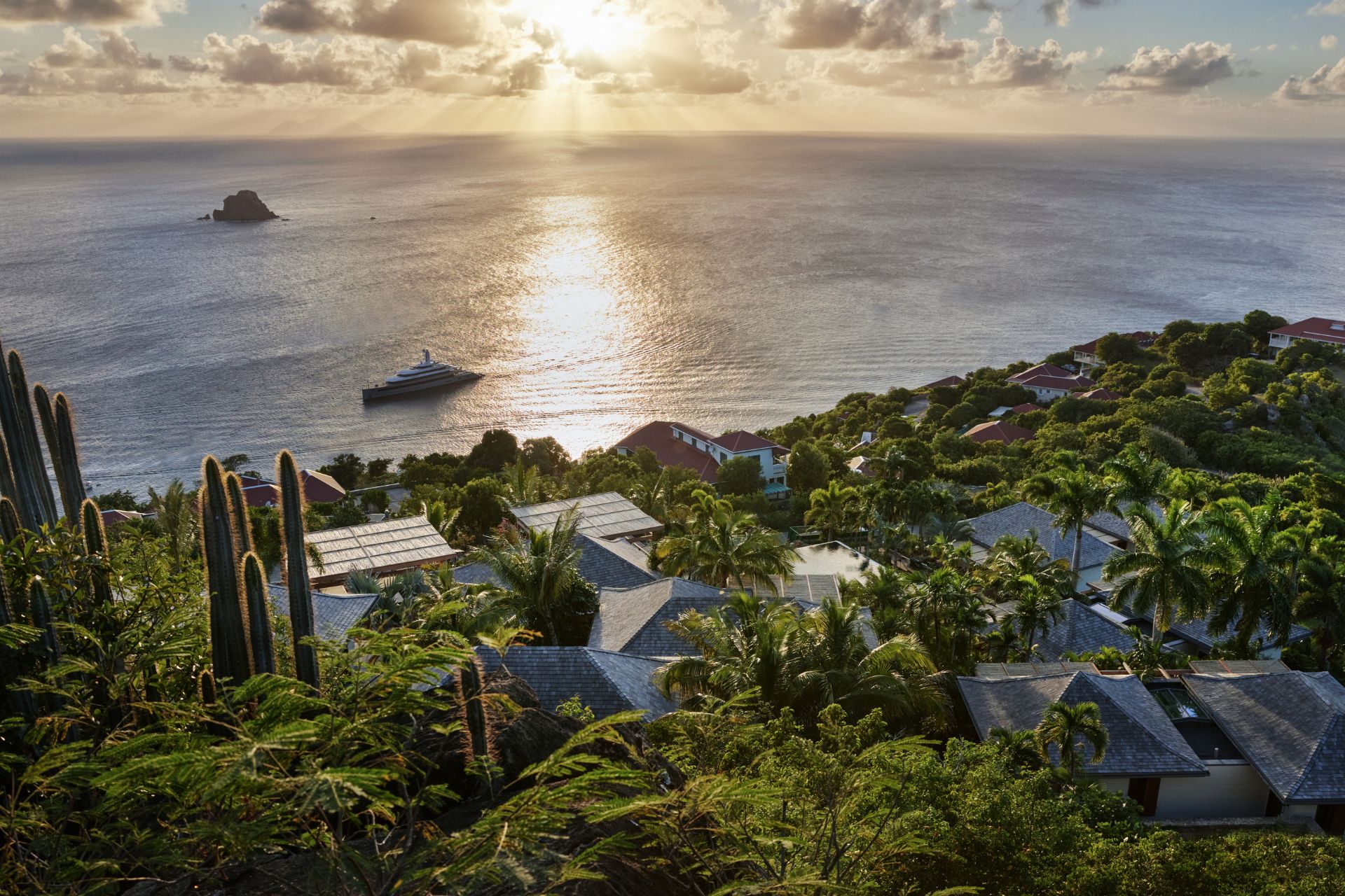 Aerial view of St Barts beachfront compound