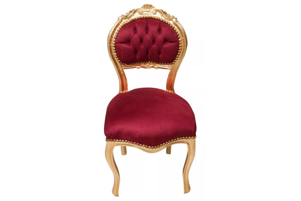 Red velvrt Louis XVI chair with gold trim