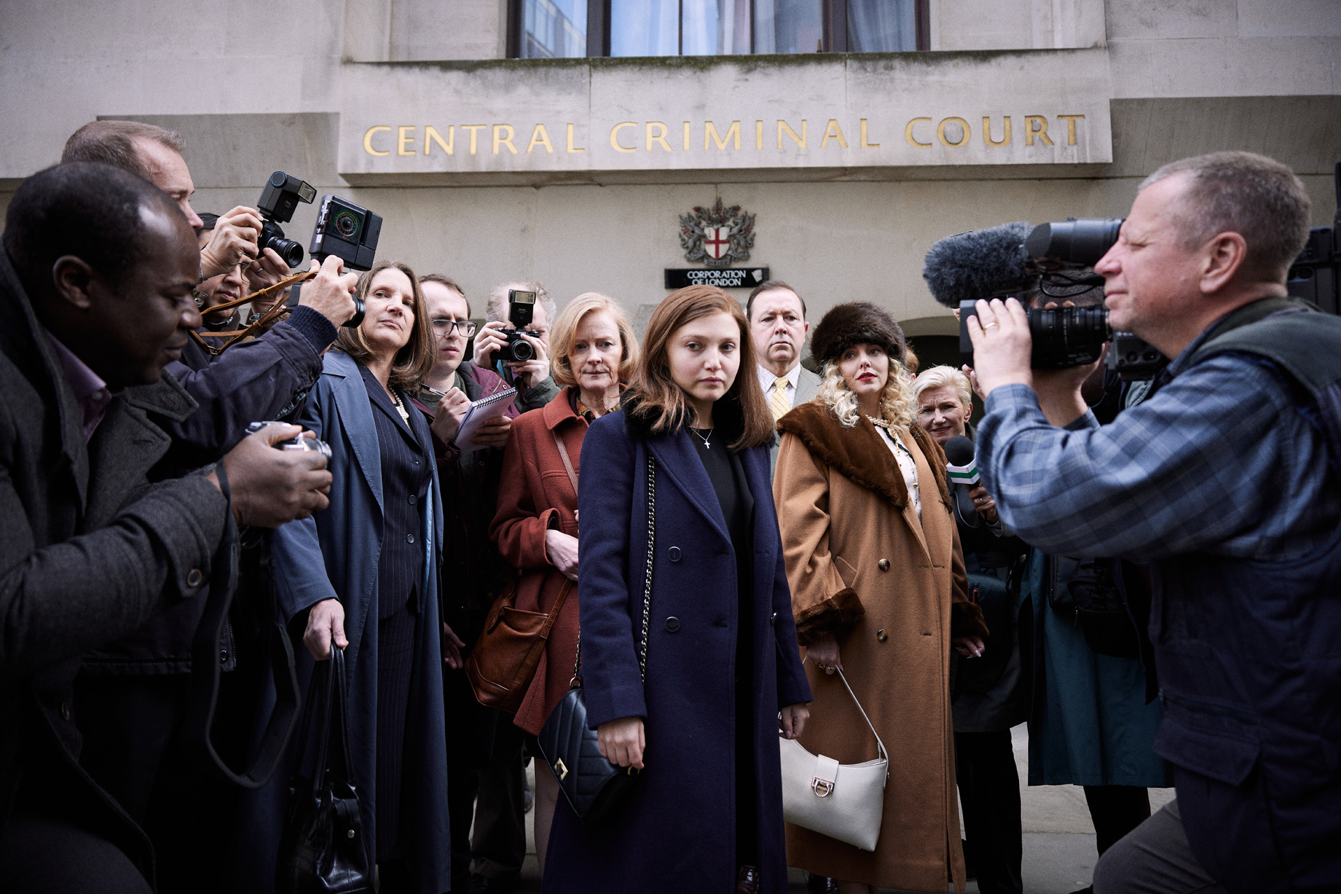 MIA McKENNA-BRUCE as Jane Andrews, ED SPELEERS as Tommy and NATALIE DORMER as Sarah Ferguson in ITV's The Lady