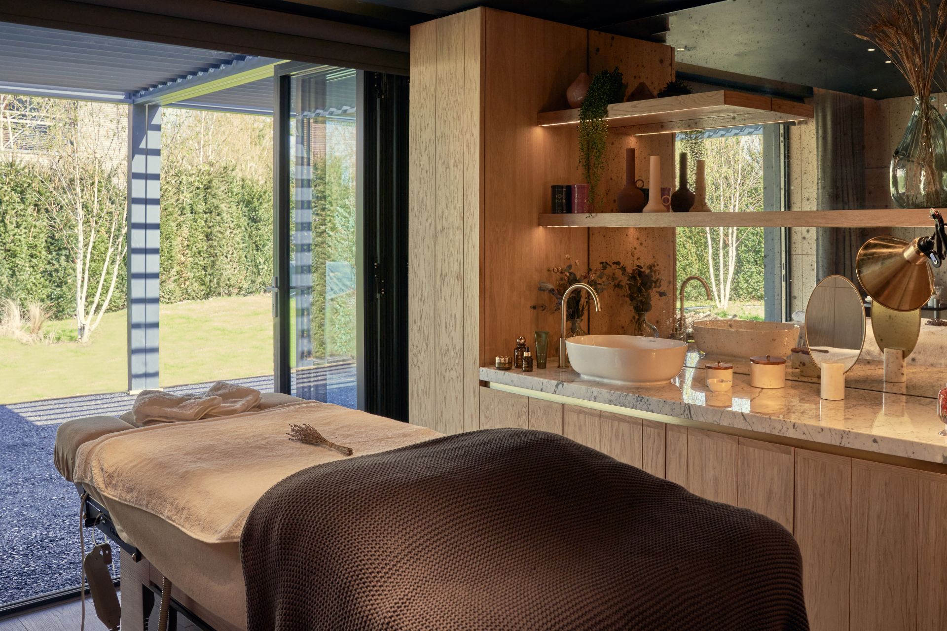 Spa with floor-to-ceiling windows