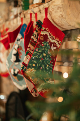 Christmas stockings hanging on the fireplace