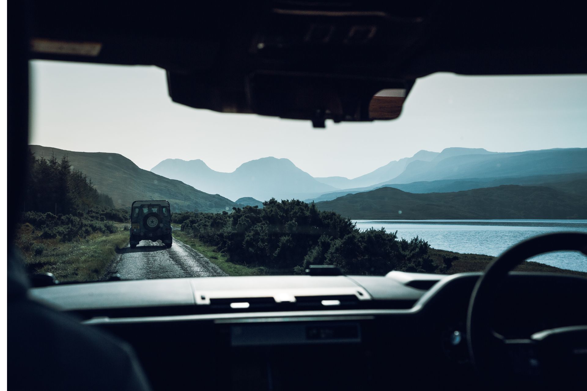 View of Scottish Highlands from a Land Rover