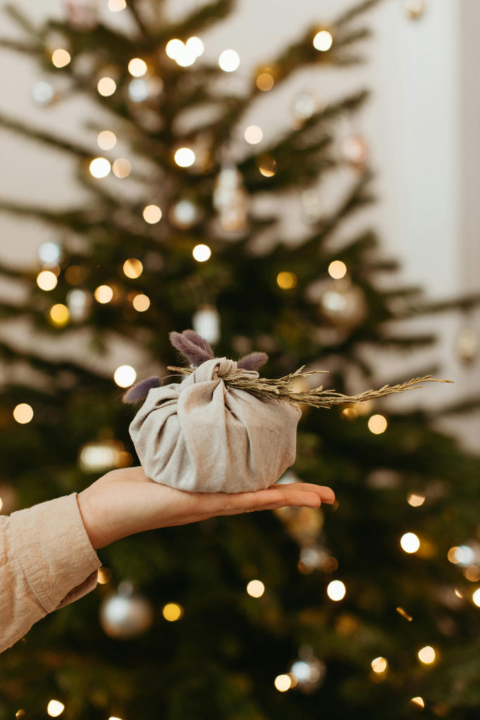 A Christmas present wrapped in fabric
