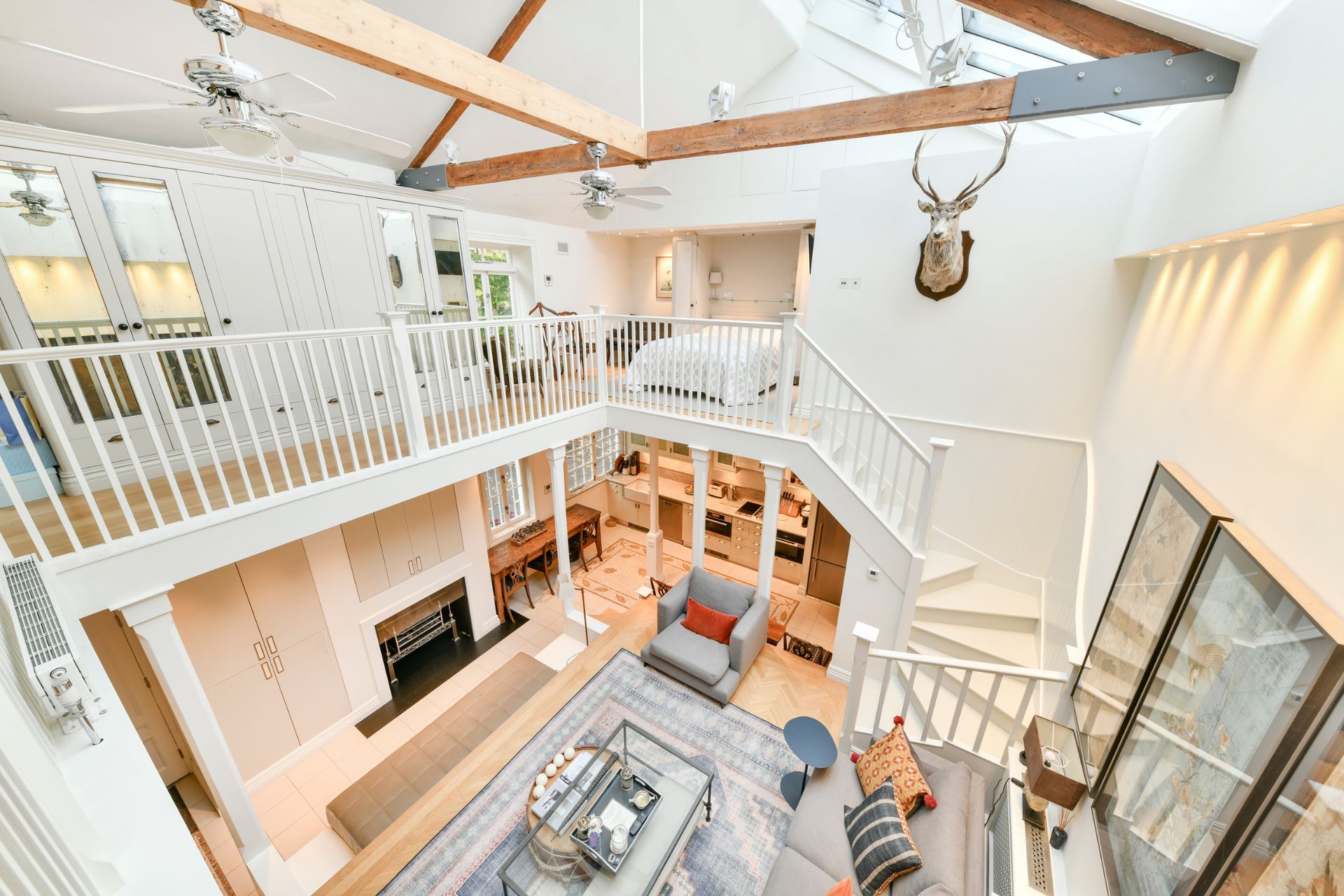 Aerial view of studio apartment with mezzanine