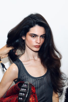 Model with side parting