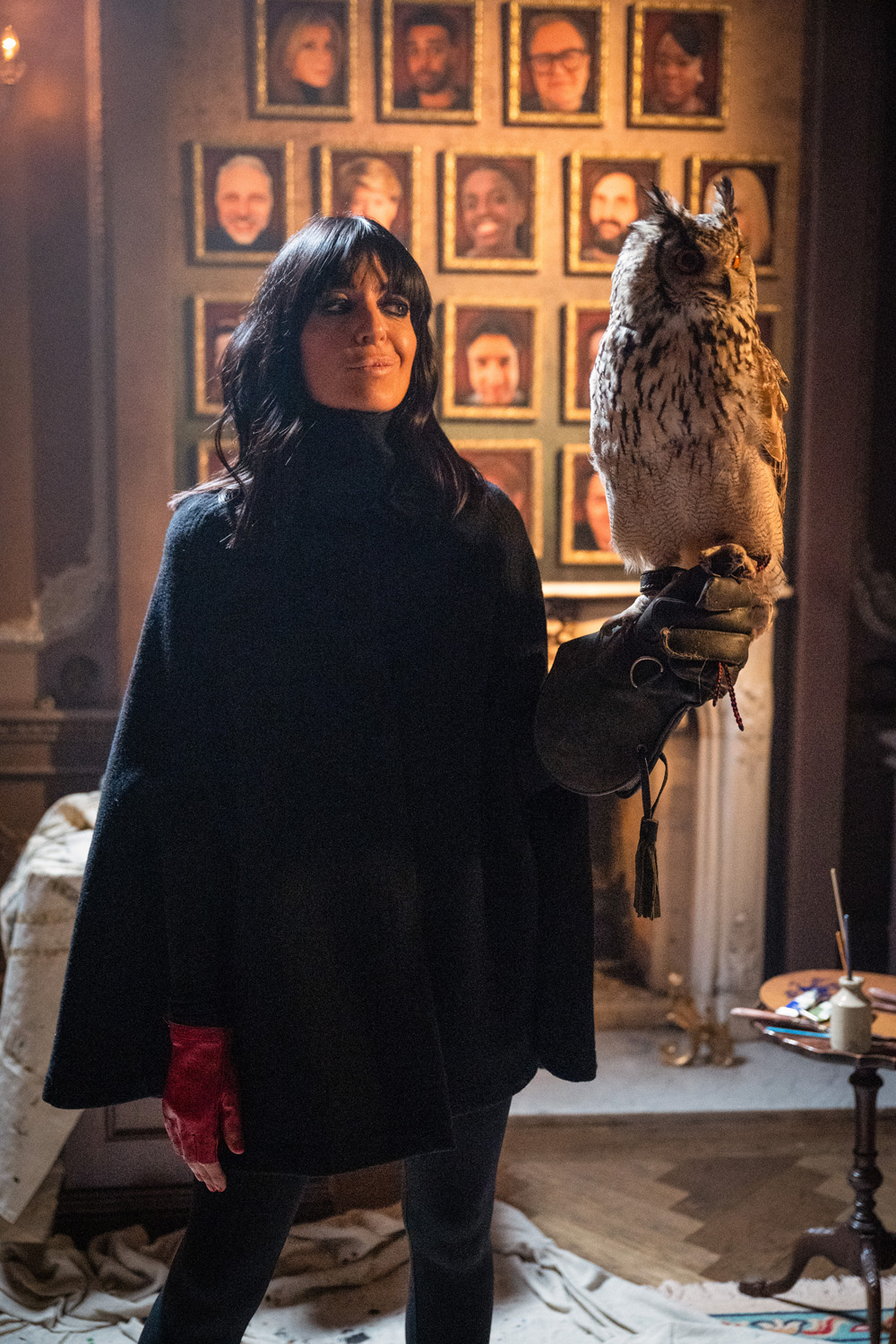 Claudia Winkleman holding an owl