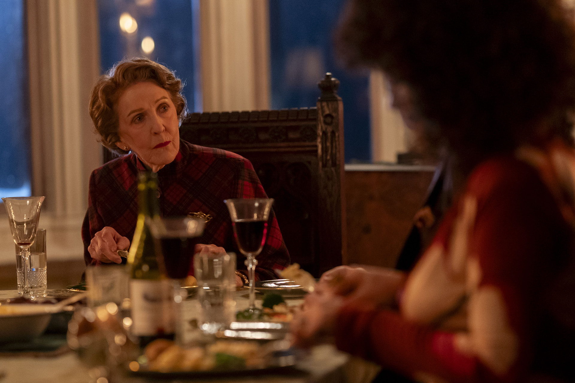 Miriam Crace (PATRICIA HODGE) & Leilah Crace (YASMIN AL MASSRI) in Marble Hall Murders.