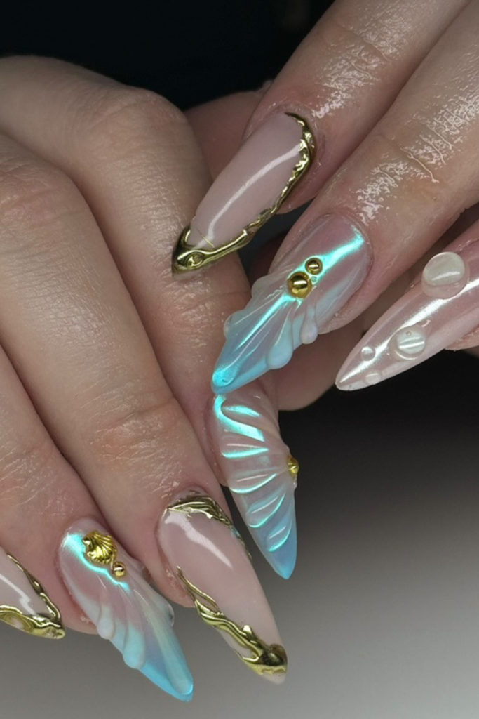 Close up of ocean-inspired manicure