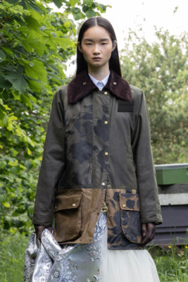 Model in Barbour x ERDEM jacket