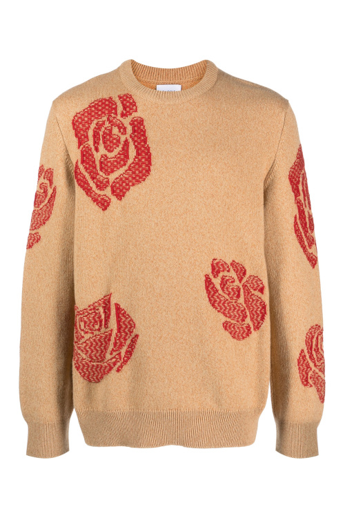 Brown jumper with red roses | claudia winkleman traitors outfit
