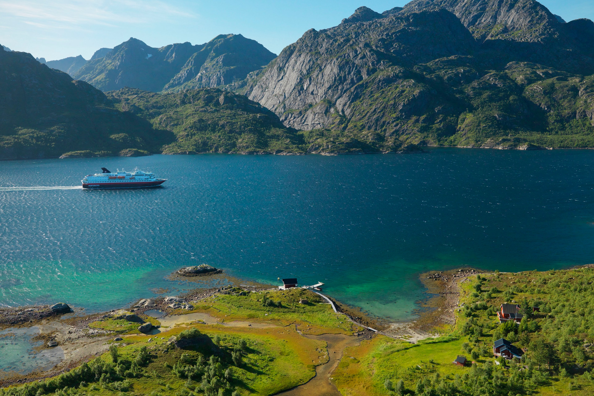 Hurtigruten ship sailing in the Norwegian fjords