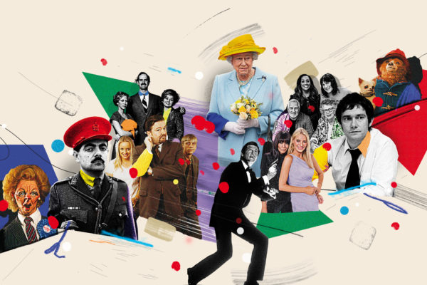 A collage of stills from British comedy