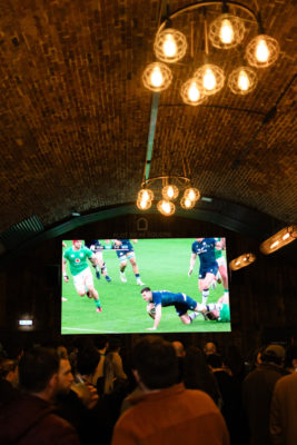 Watching rugby at Flat Iron Square