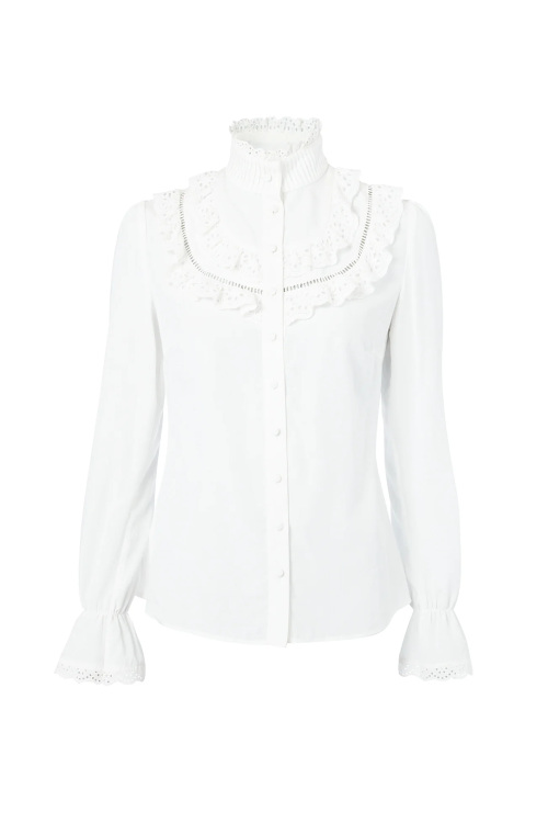 White shirt with frill detail | claudia winkleman traitors outfit