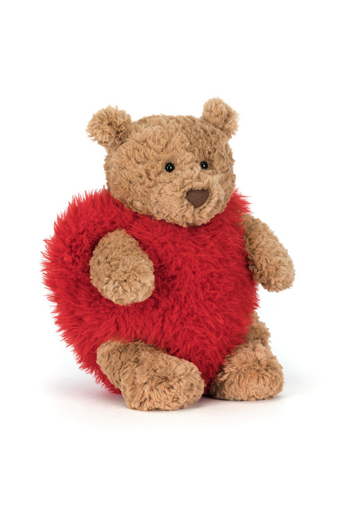 Bear soft toy with red heart costume