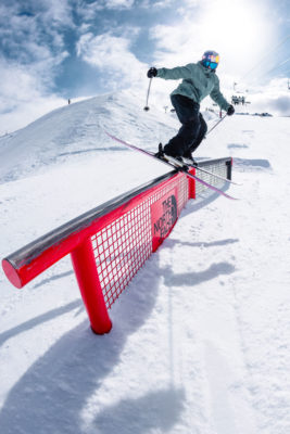 Kirsty Muir skiing on a ledge