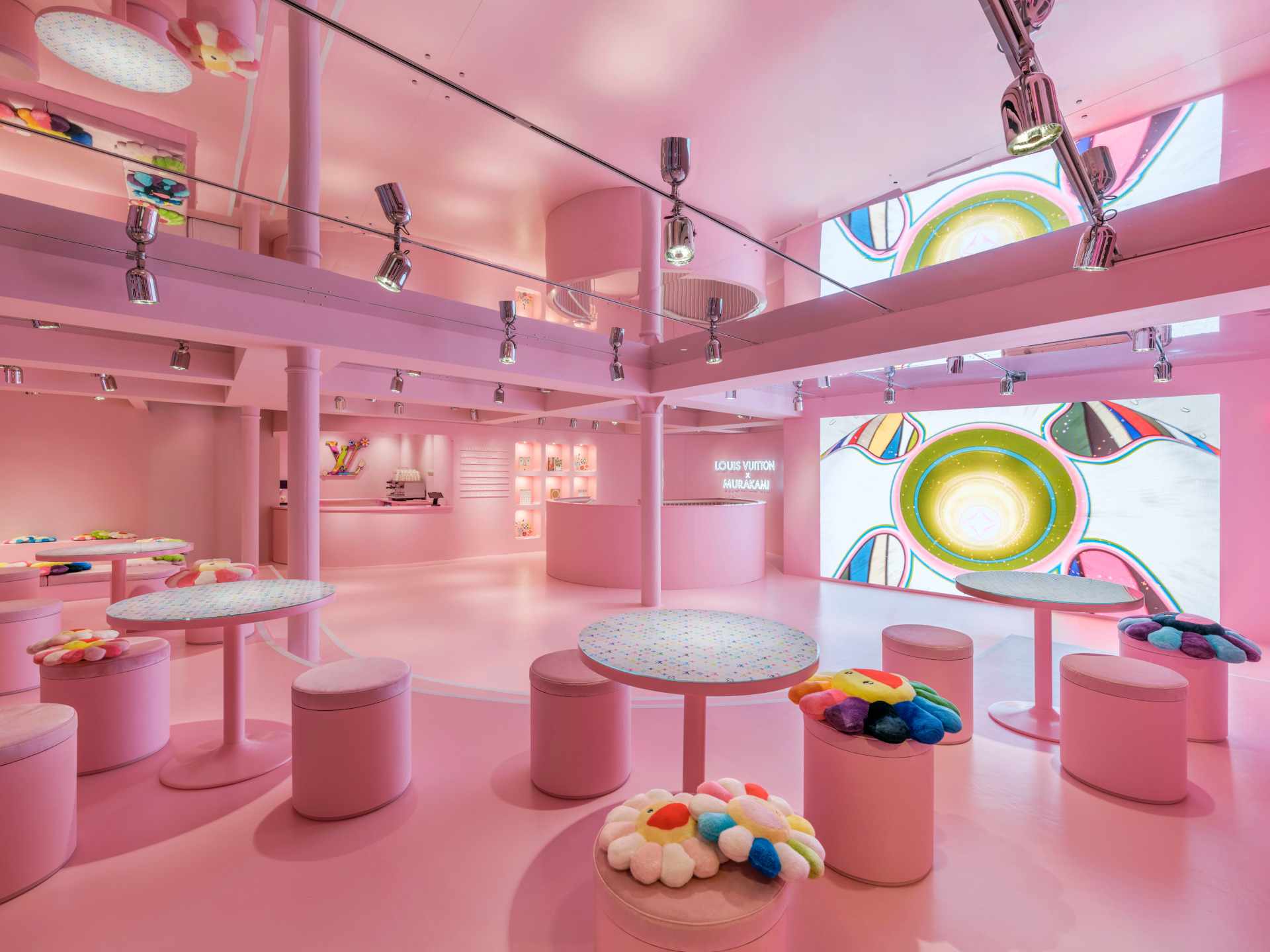 Pink room set up for Louis Vuitton x Murakami Pop-Up