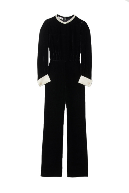 Black velvet jumpsuit | claudia winkleman traitors outfit