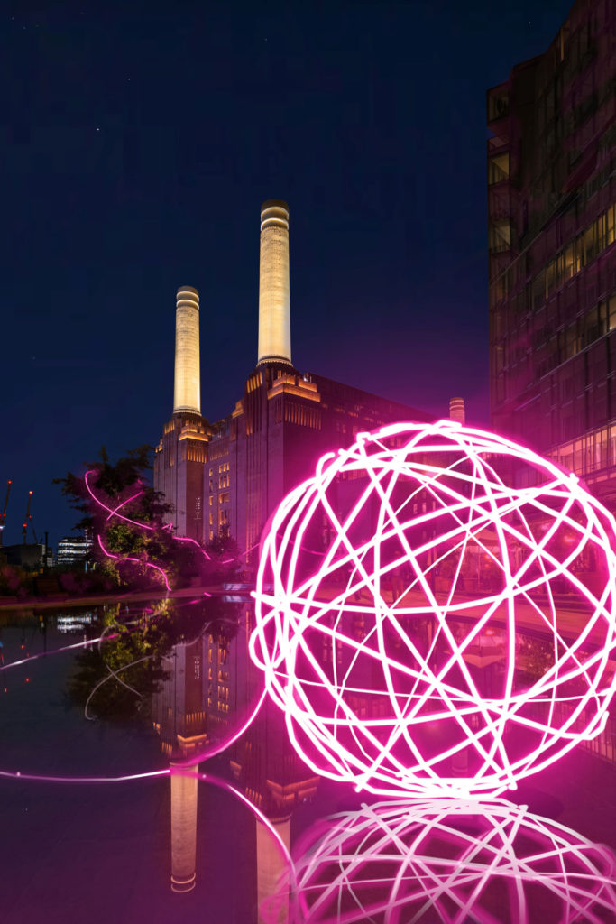A neon light outside London's Battersea Power Station