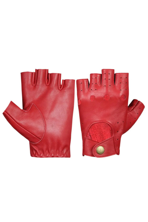Red leather fingerless gloves | Claudia Winkleman Traitors Outfit