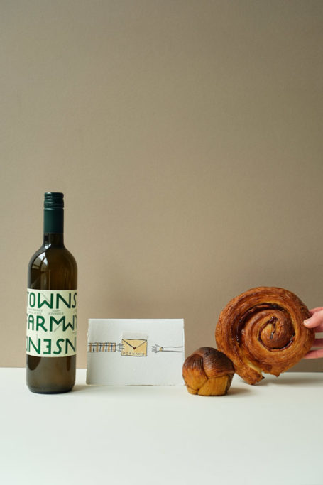 Croissant, card and juice