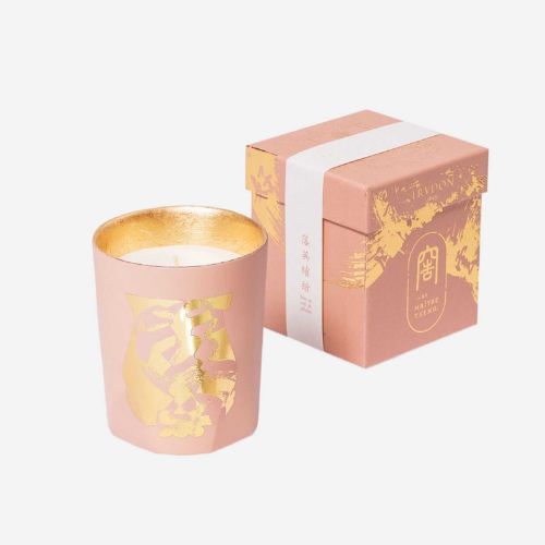 Pink scented candle with gold leaf design