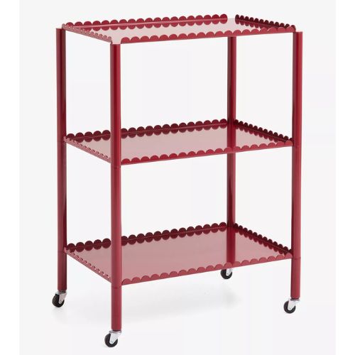 Scalloped cherry red two-tier trolley
