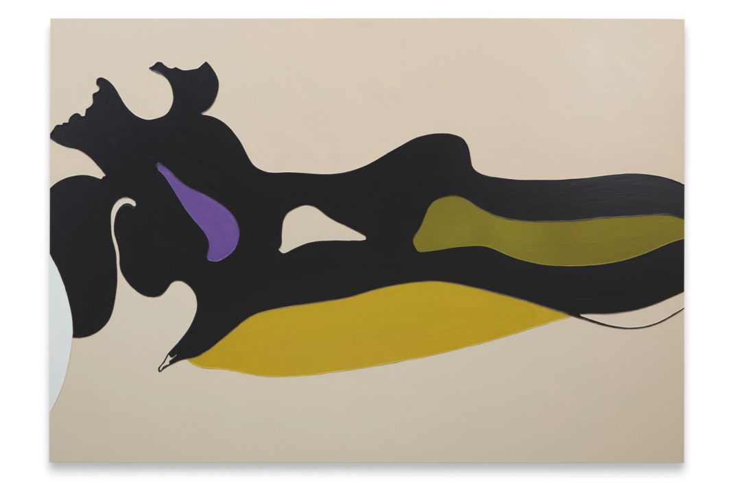 Abstract print using yellow, purple and black