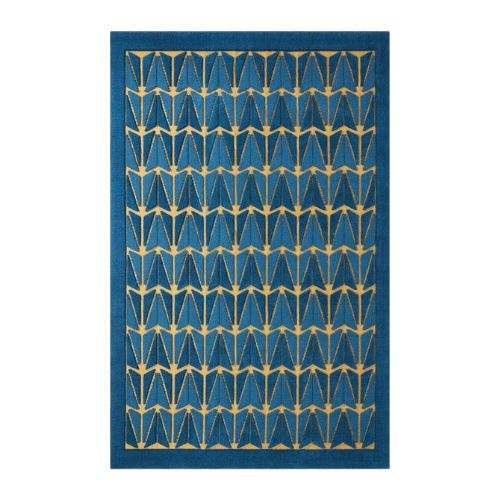 Blue rug in an Art Deco fan design