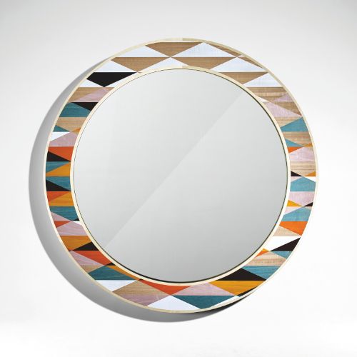Round mirror with colourful geometric frame