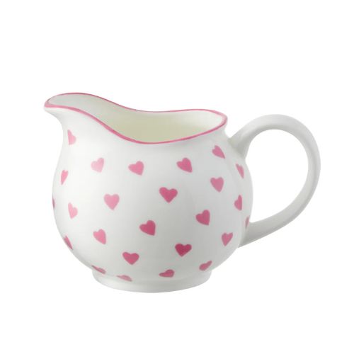Cream jug with pink heart print and pink rim