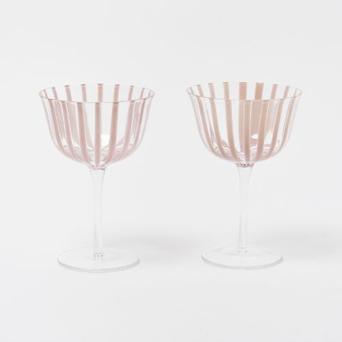 Pink and white striped champagne saucers