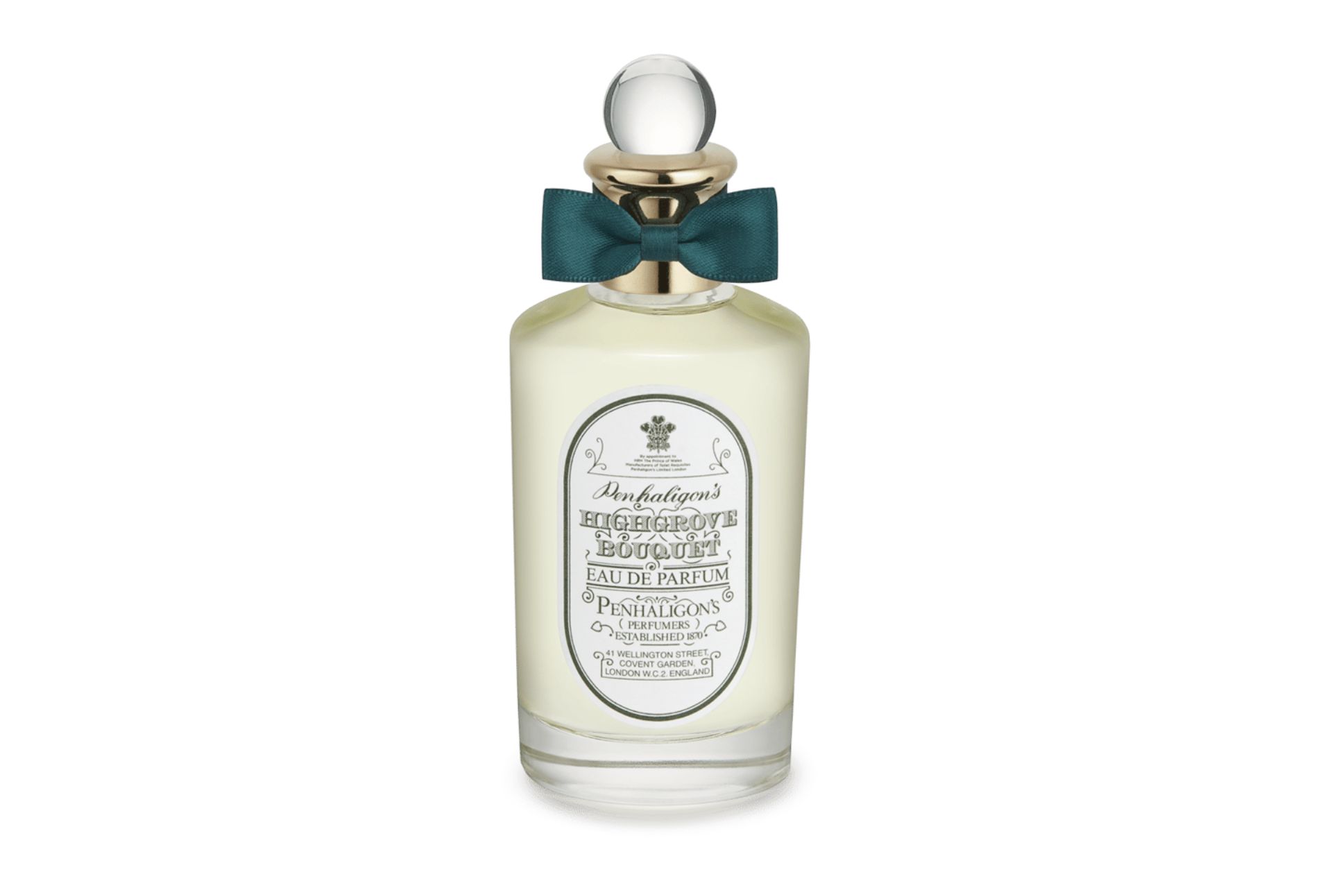 Penhaligon's glass bottle with a green bow