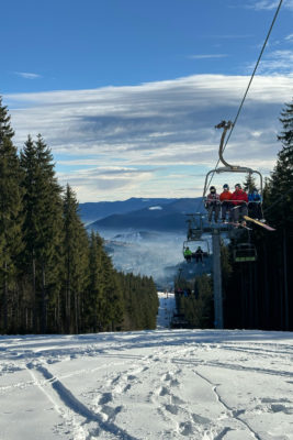 A family on a skiing holiday