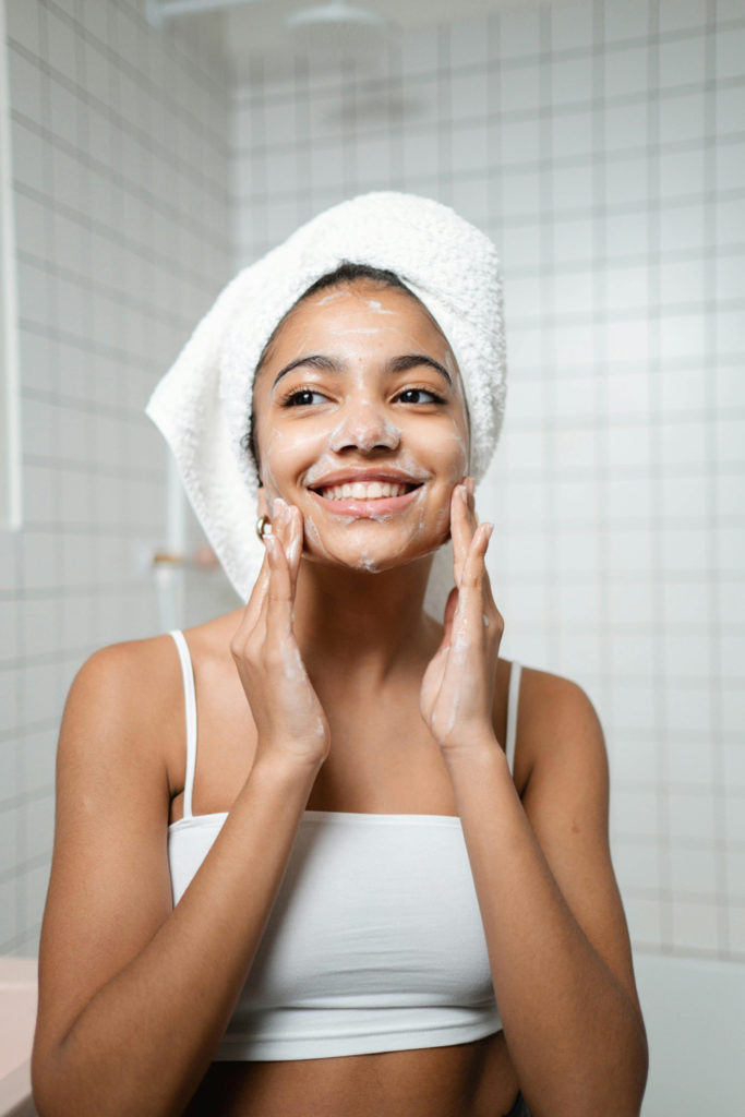 Woman doing a face mask