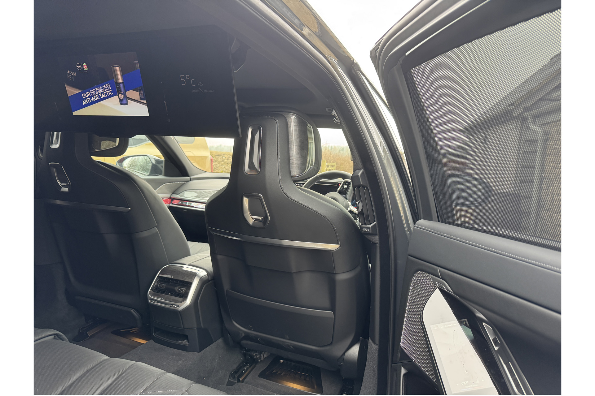 Inside the back of the BMW