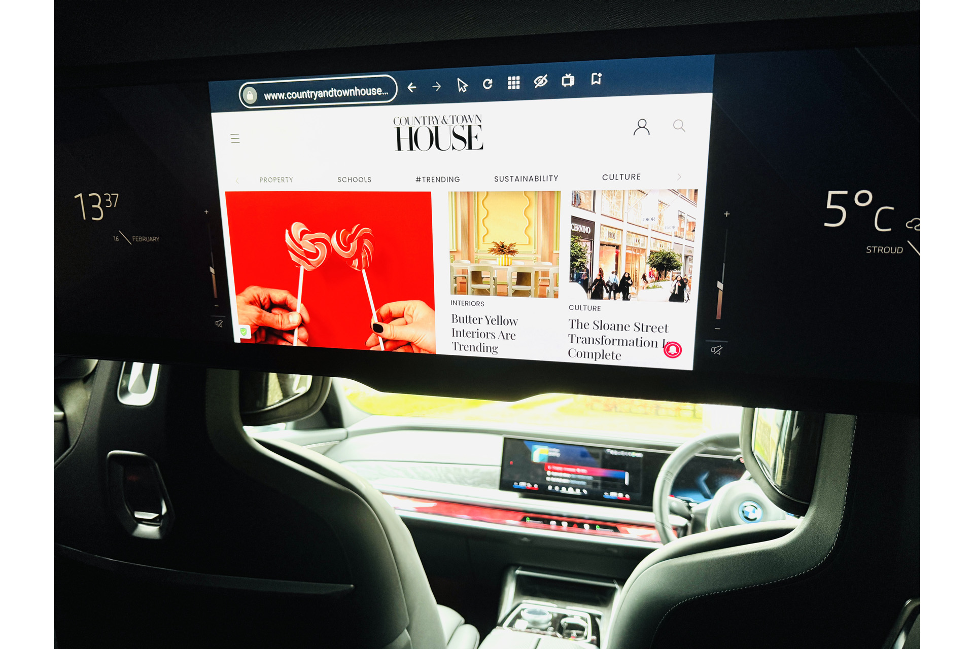 The C&TH website on a screen in the back of the BMW