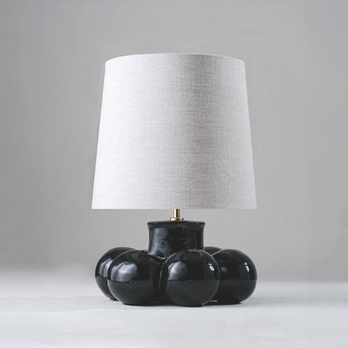 White lampshade with black spherical base