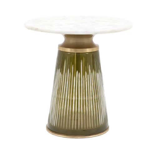 White table with green glass base