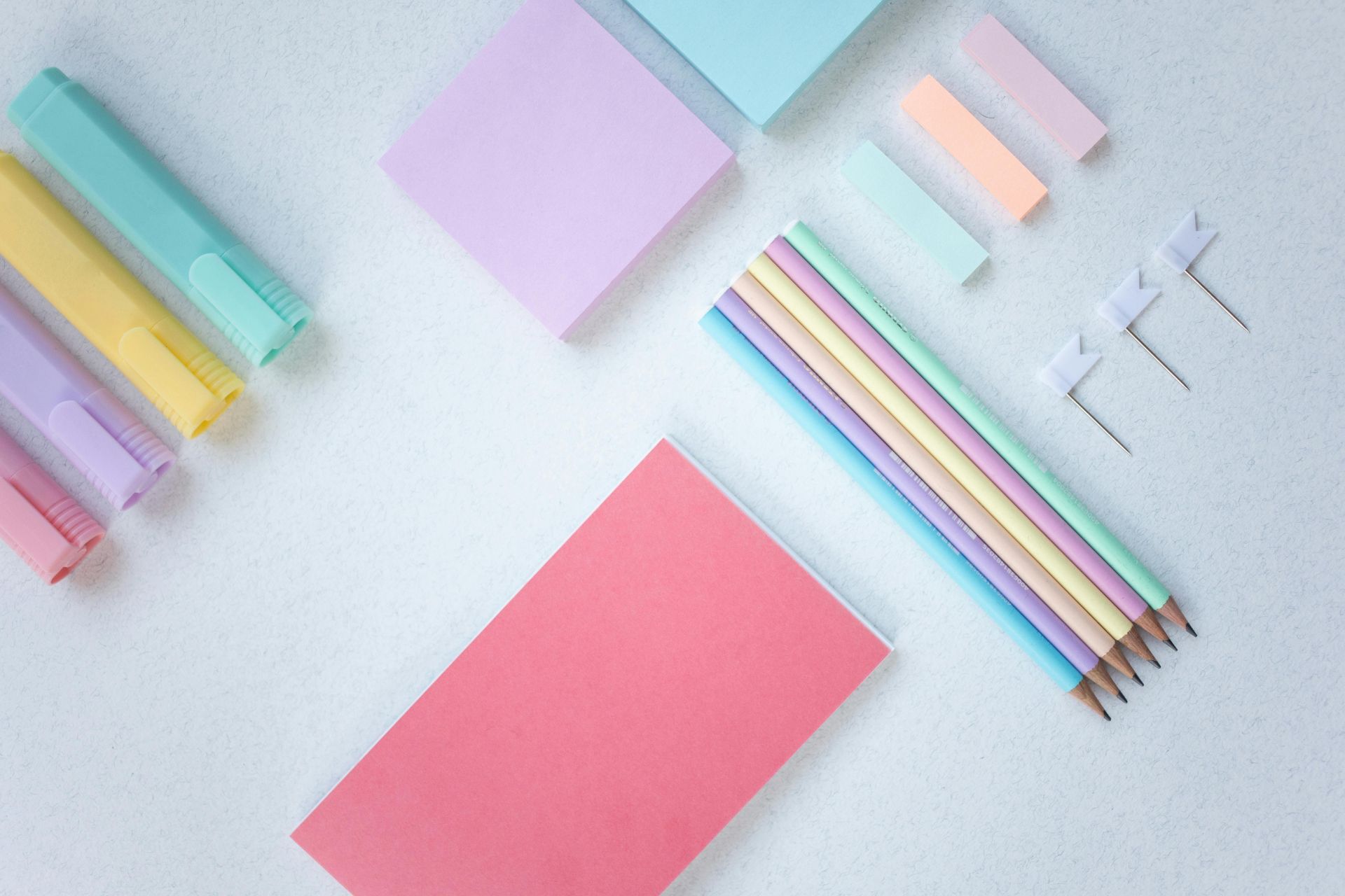 Pastel stationery against a white background