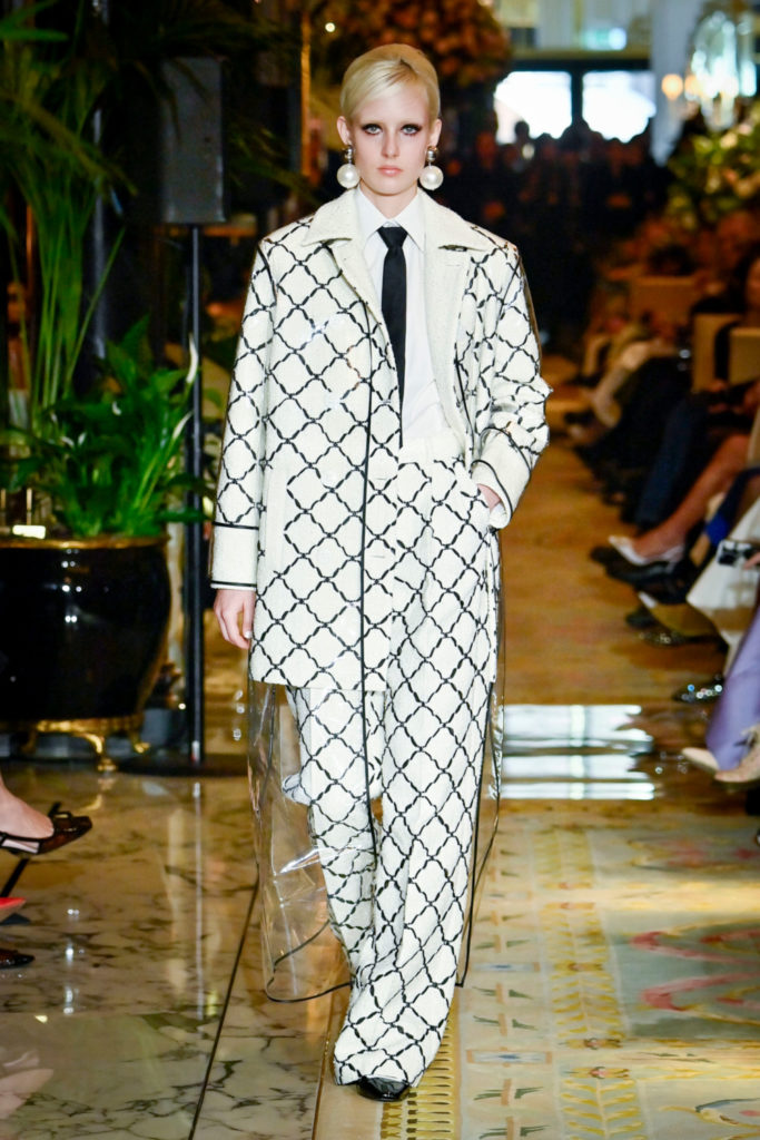 Model in white diamond suit | London Fashion Week AW25 Trends