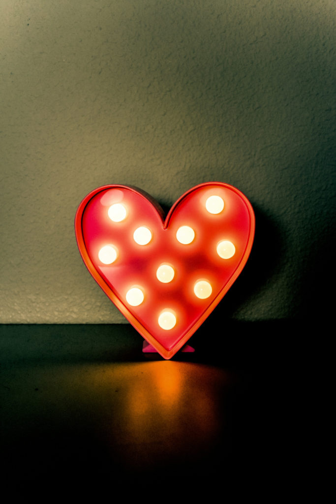 Heart lights on wall