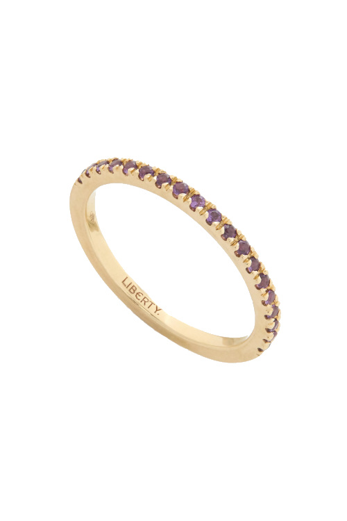 Gold ring with purple stones