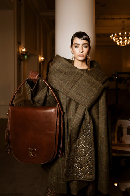 Woman dressed in Britishcore for LFW