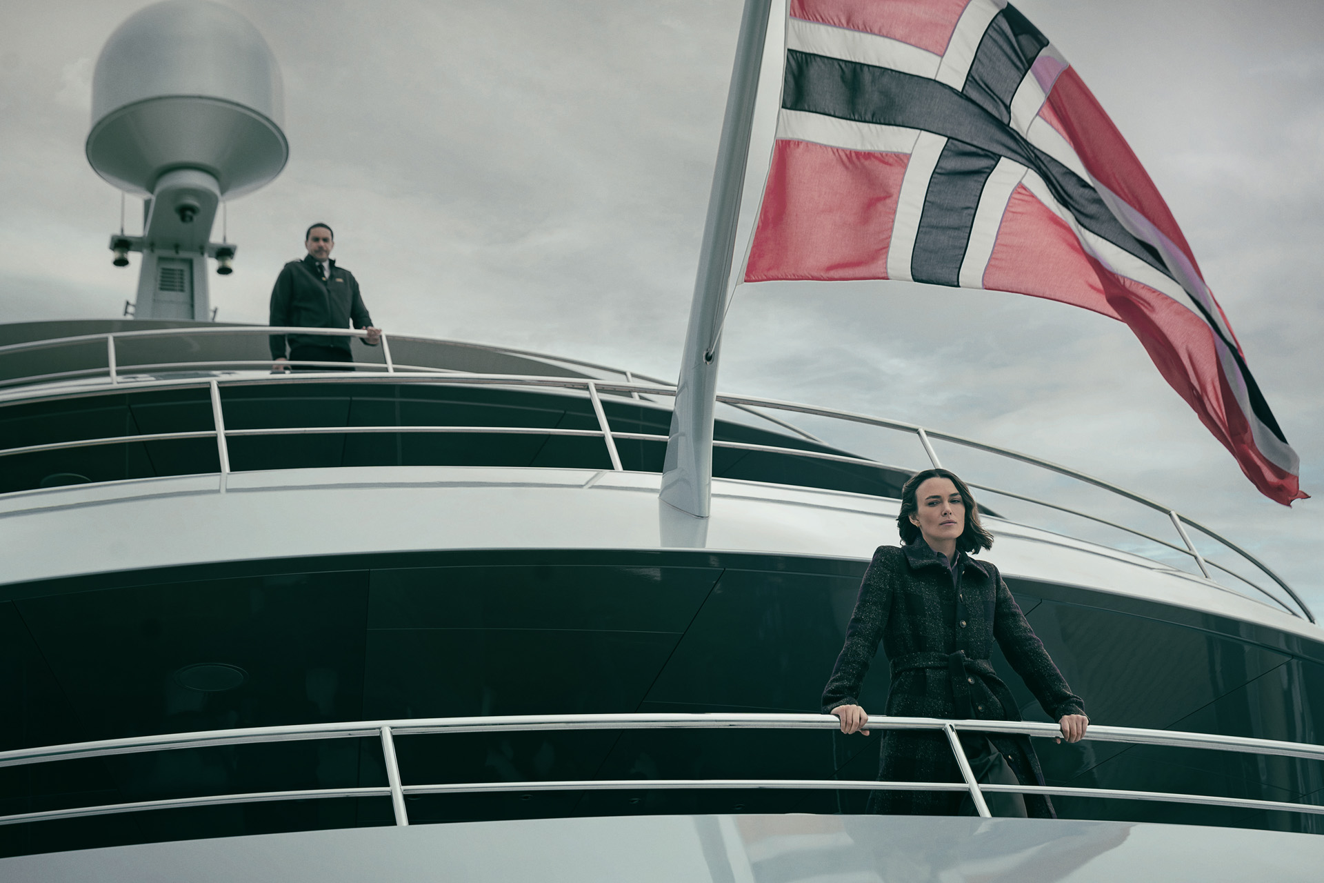 Keira Knightley as Lo and John Macmillan as Captain Addis in The Woman in Cabin 10