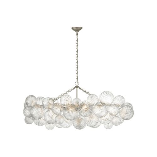 Chandelier with glass orb design and silver hardware