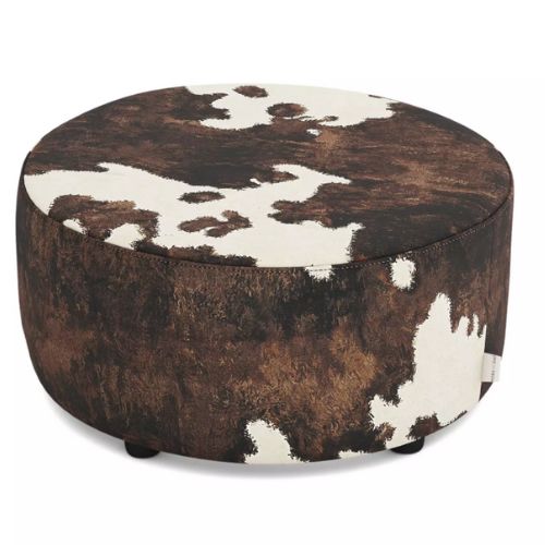 Round footstool in brown cow print