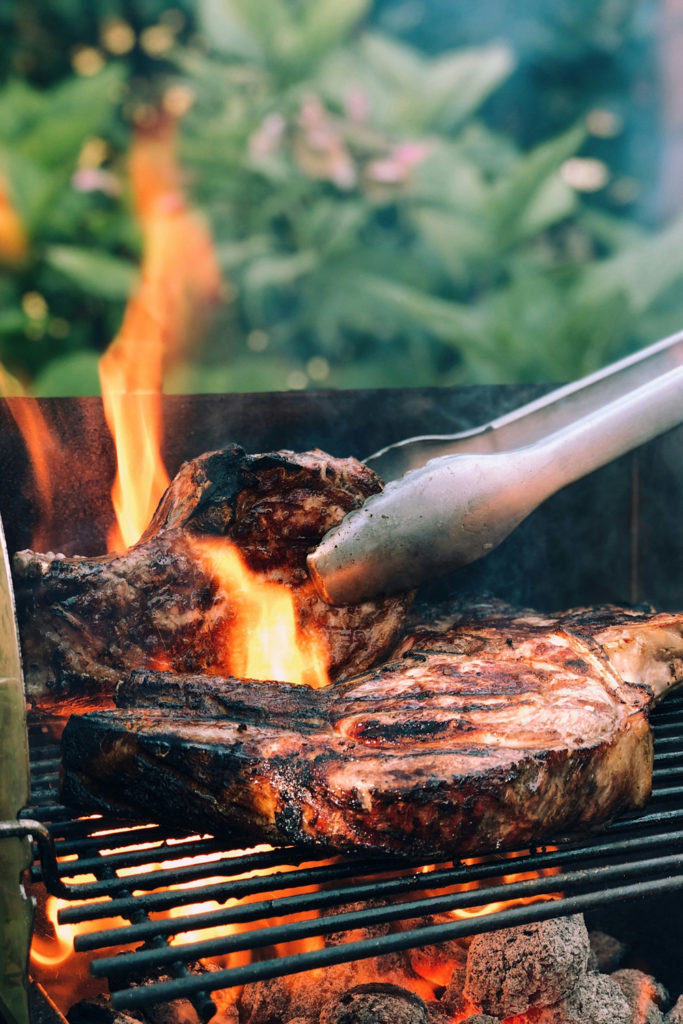 Cooking steak on the barbecue