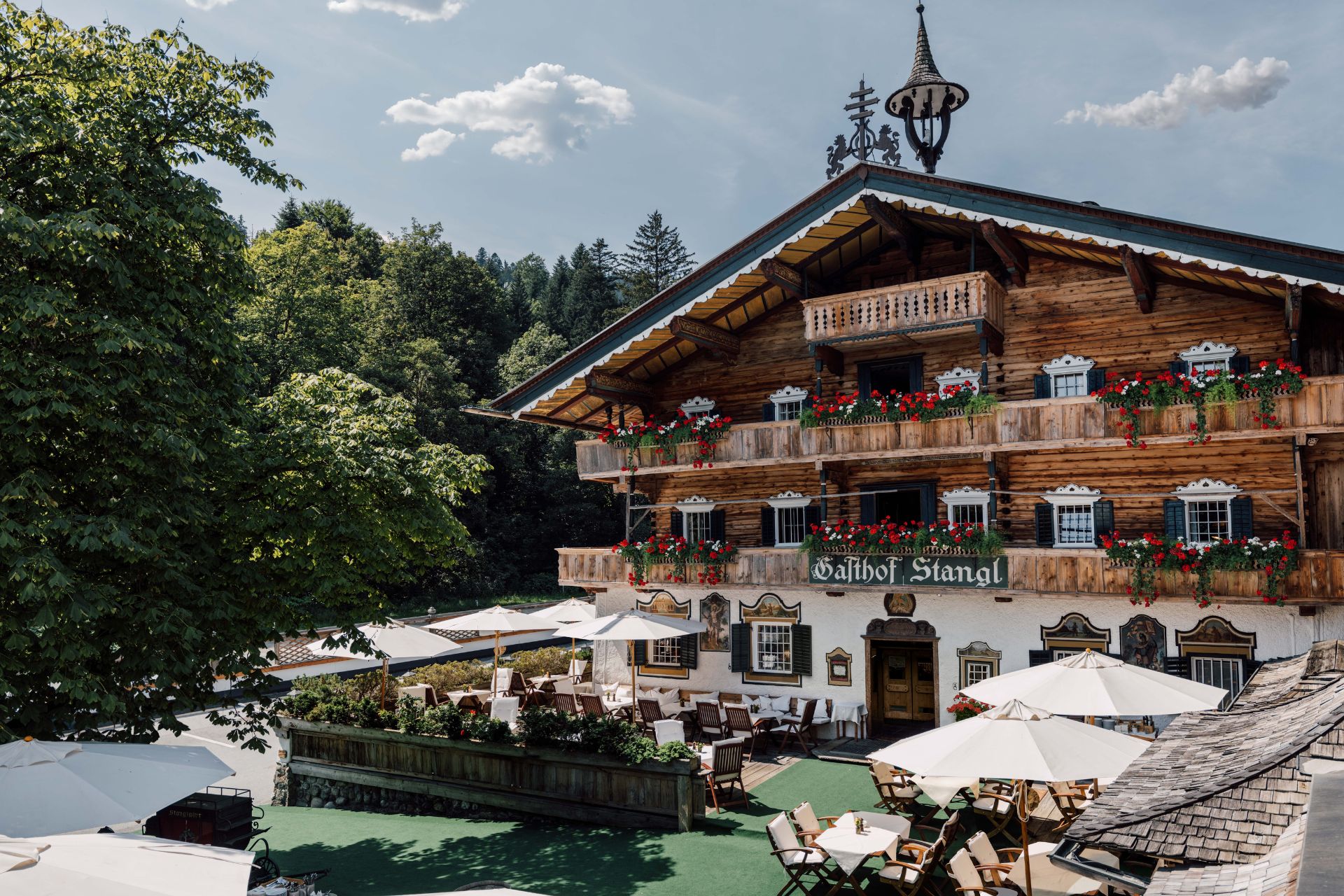 Traditional Austrian restaurant with outdoor dining area
